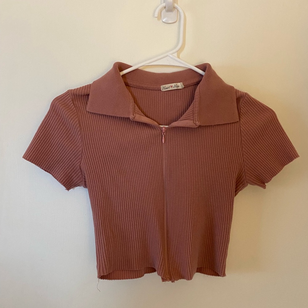 Cropped collar front zip